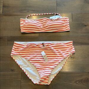 J. Crew Red and White Striped Bikini Set
